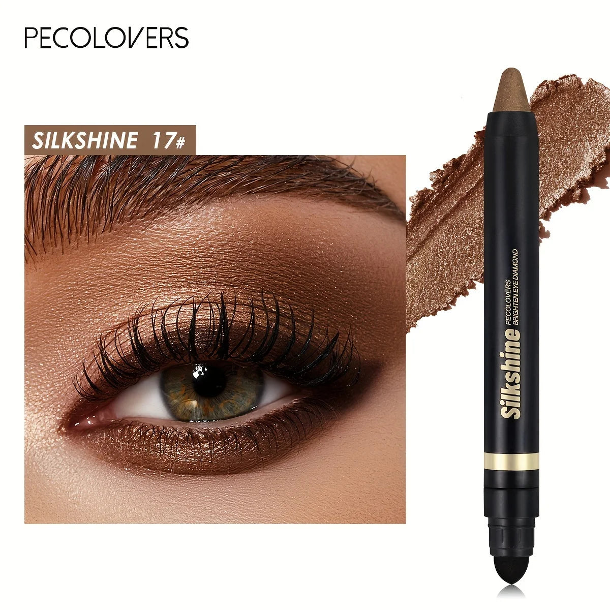 PECOLOVERS Champagne Brown Metallic Eyeshadow Stick - Waterproof, Long-Lasting Glitter Highlighter & Brightening Pencil Crayon