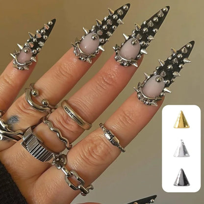 6 Grids Punk Nail Rivets Spikes Metal Studs Gold/Silver/Black Round Cone Nail Art Charms Mixed Size Nail Parts DIY Decoration