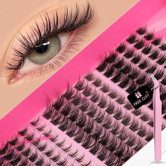 GROINNEYA DIY Lashes Extension Kit Individual Lashes Clusters Faux Mink Eyelash Extension Mix set with Lash Bond