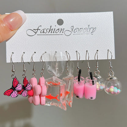 Fashion Sweet Fruit Drink Earrings Set for Women