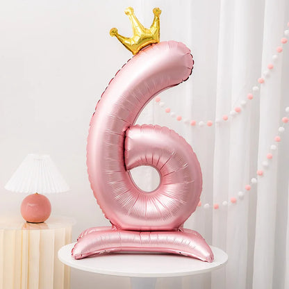 42inch Crown Decor Pink Aluminum Foil Digital Balloon Number Balloon For Birthday Party