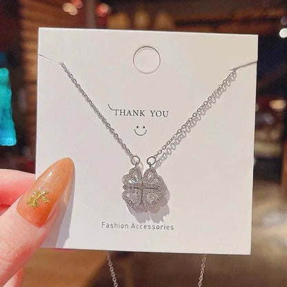 Small and Versatile Light Luxury No Fading Four Leaf Clover Lucky Heartdetachable Pendant Two Fashionable Collarbone Chains
