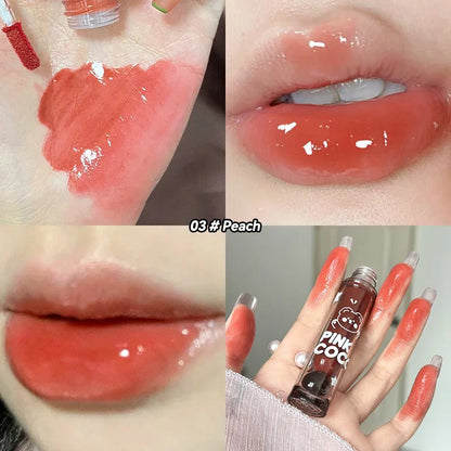 PINKCOCO Bear Doodle Mirror Lip Glaze — Long-Lasting Shiny Lip Gloss