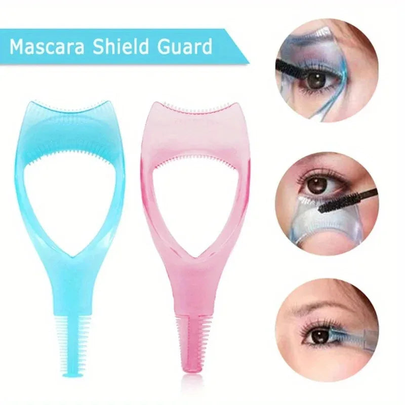 3 in 1 Mascara Applicator Template with Eyelash Curler Guard and Case, Eyeliner Holder, Eyelash Aid, Eyebrow Drawing Tool