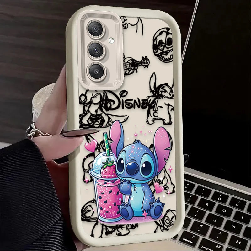 Cute Disney Stitch Strawberry Phone Case For Samsung Galaxy A14 A15 5G S21 S22 S23 S24 5G FE Plus Ultra A25 A35 A52 A53 A54 A55