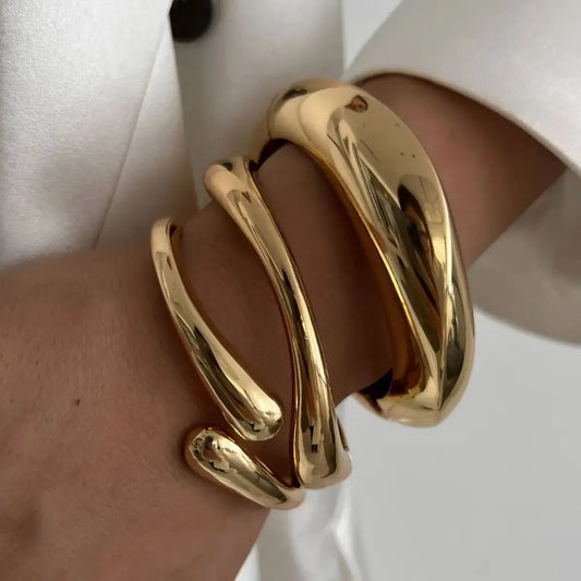 DIEZI 3 Styles Vintage Hip Hop Metal Cuff Bangles Punk Gold Silver Color Geometric Spring Bangles For Women