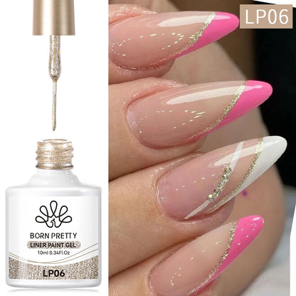 BORN PRETTY 10ml Glitter Silver Liner Paint Gel Nail Polish Line Stripe Gel Vernis Semi Permanent for Drawing Line French Nails
