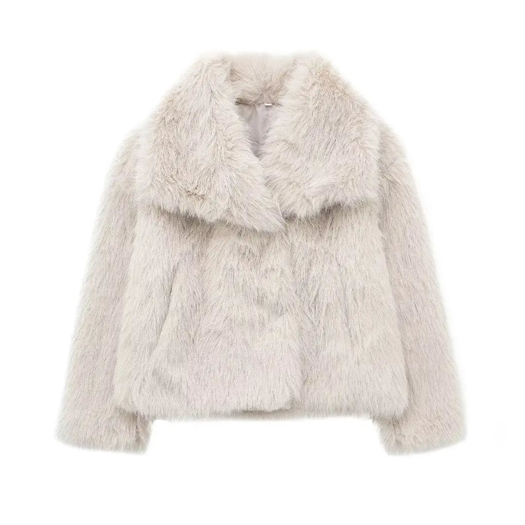 Women Fashion Cropped Faux Fur Jacket Coat Long Sleeve