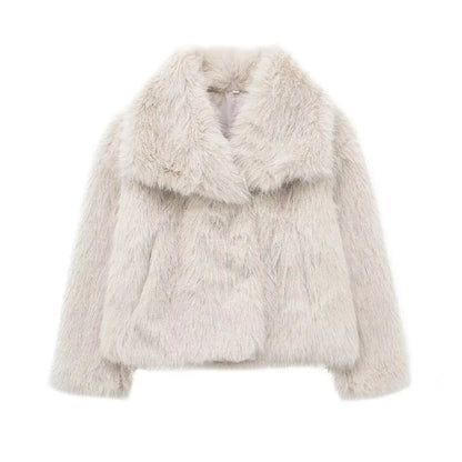 Women Fashion Cropped Faux Fur Jacket Coat Long Sleeve