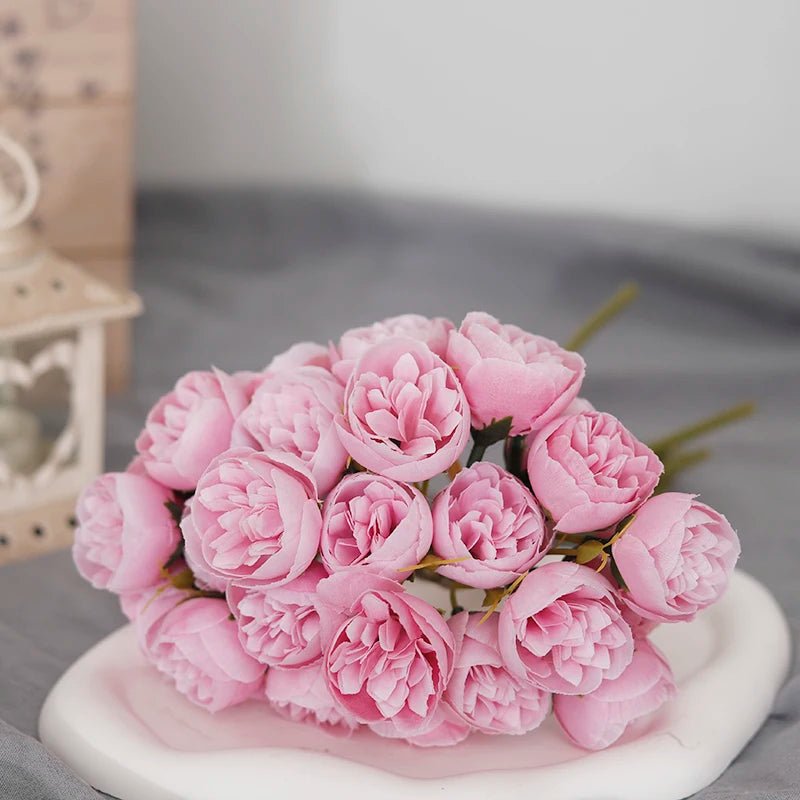 27heads Pink Roses Peony Artificial Flowers Silk Bouquet for Table Vase Arrange Home Wedding Decoration Roses Fake Flowers