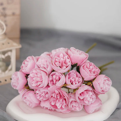 27heads Pink Roses Peony Artificial Flowers Silk Bouquet for Table Vase Arrange Home Wedding Decoration Roses Fake Flowers