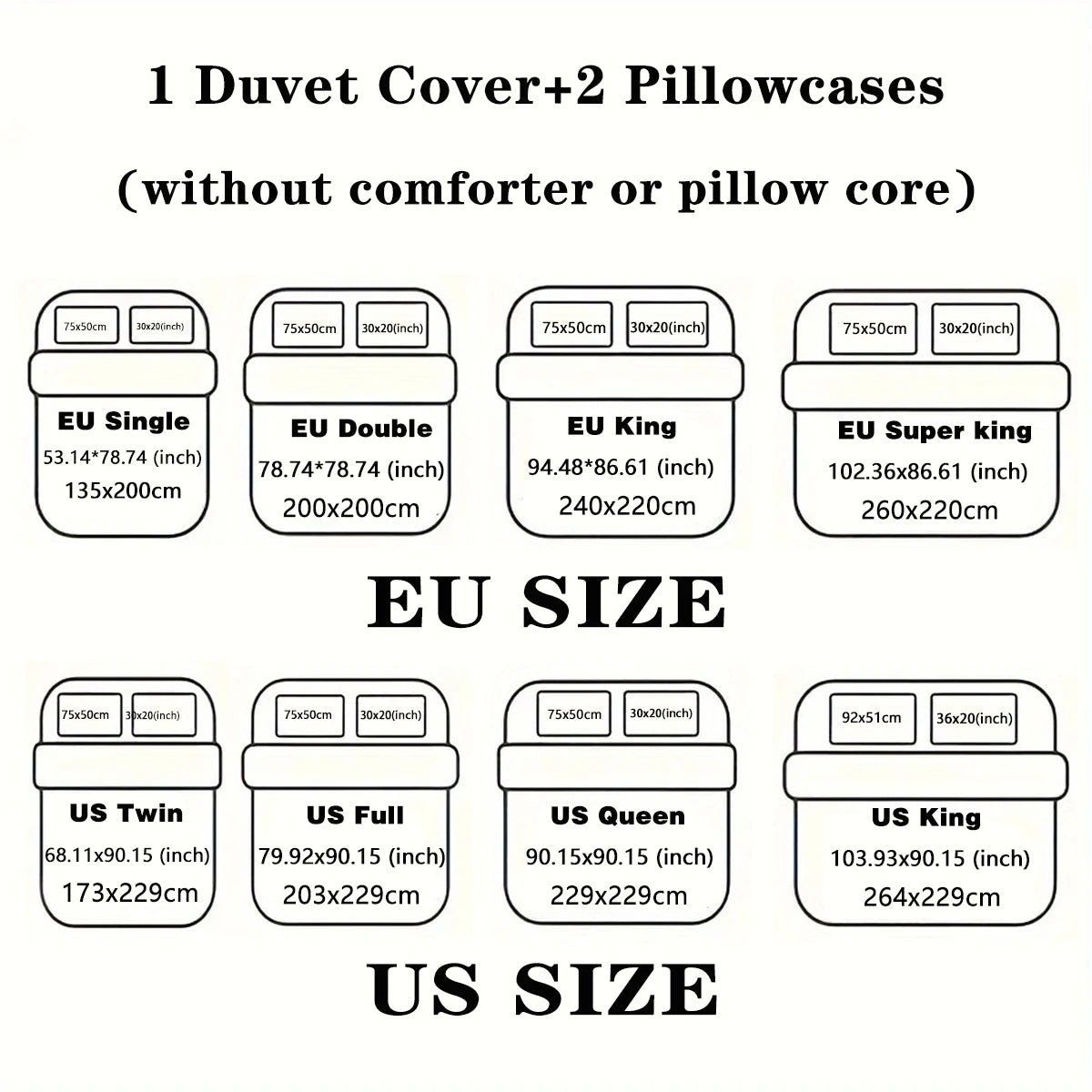 Three-piece set (1 duvet cover + 2 pillowcases, coreless), black and white couple king and queen element print bedding set