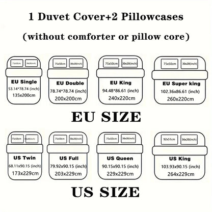 Three-piece set (1 duvet cover + 2 pillowcases, coreless), black and white couple king and queen element print bedding set