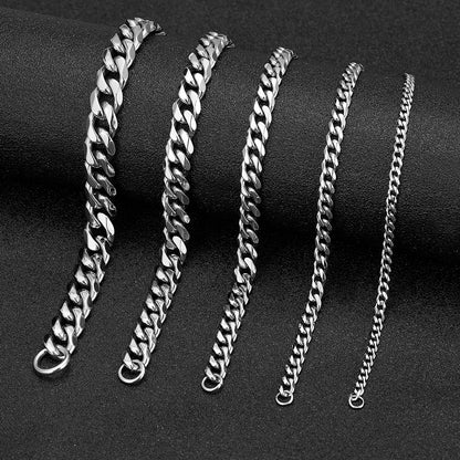 3-11mm Locomotive Men Punk Rock Stainless Steel Curb Cuban Link Chain Silver Color Bracelet For Women Biker Jewelry