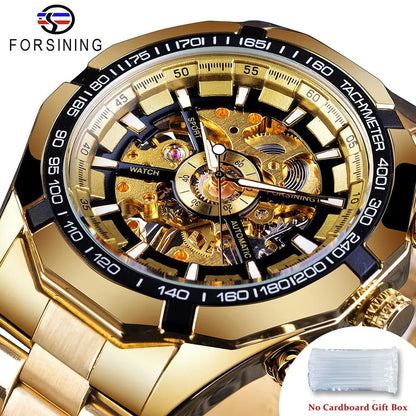 Forsining 2025 Stainless Steel Waterproof Mens Skeleton Watches