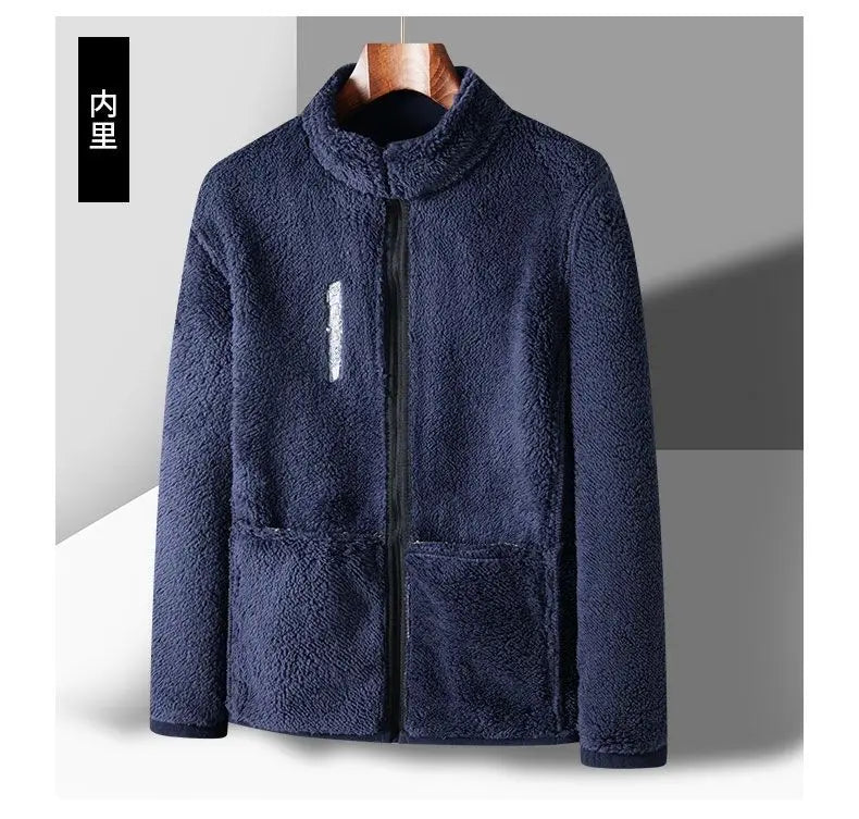 Winter Men Outdoor Fleece Jacket Casual Polar Fleece Cold-Proof Thickened Coat Lightweight Windproof Zipper Cardigan Warm Jacket