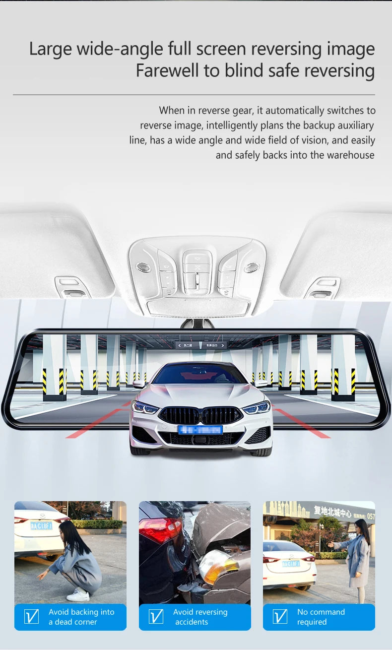 10 Inch Mirror Camera for Car Touch Screen Video Recorder Rearview Mirror Dash Cam Front and Rear Camera Mirror DVR Black Box