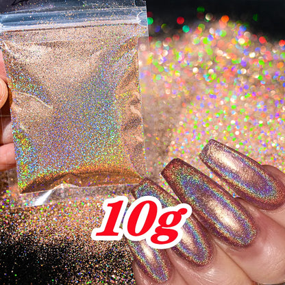 Laser Holographic Rainbow Nail Glitter 0.2MM Sparkly Nails Glitter Powder 10G/5G Dazzling Glitter Dust DIY Nail Art Decoration