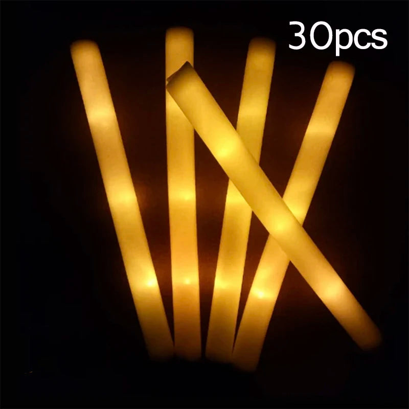 15/30Pcs LED Glow Sticks Bulk Colorful RGB Glow Foam Stick Cheer Tube Dark Light