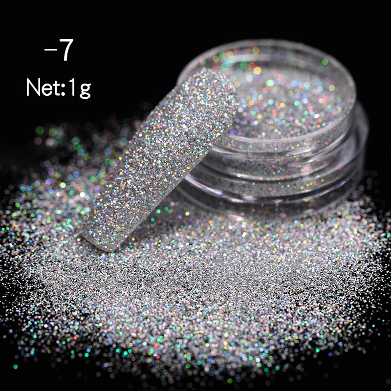 1Box Moonlight Mirror Nail Powder Silver Fine Glitter Metallic Effect Pigment UV Gel Polish Chrome Dust Aurora Nail Decorations