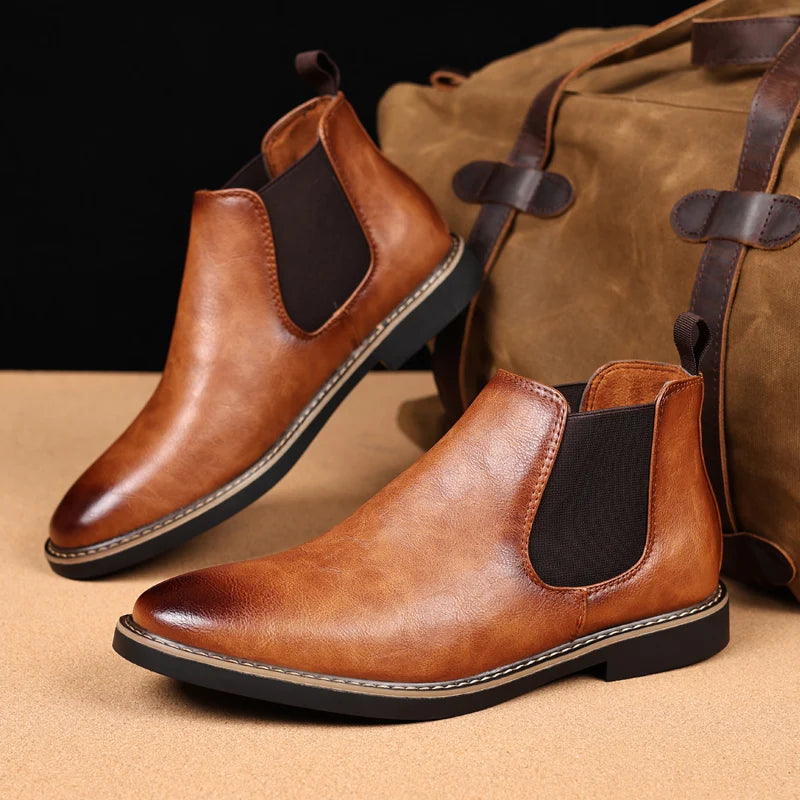 Men Chelsea Boots Brand Retro Comfortable PU Leather