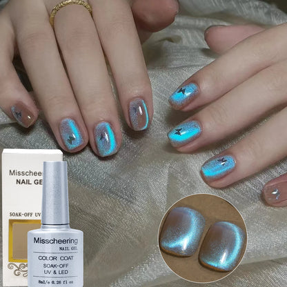 Aurora Blue Tears Cat Eye Magnetic Gel Nail Polish Sparkling Shimmer Fairy Crystal Magnetic Gel Nail Polish for DIY Charm Nails