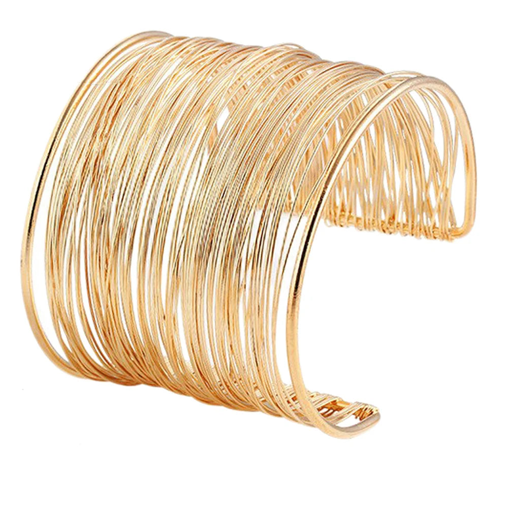 Vintage Hyperbolic Layered Gold Plated Wide Wire Bracelet Cuff Bangle for Women