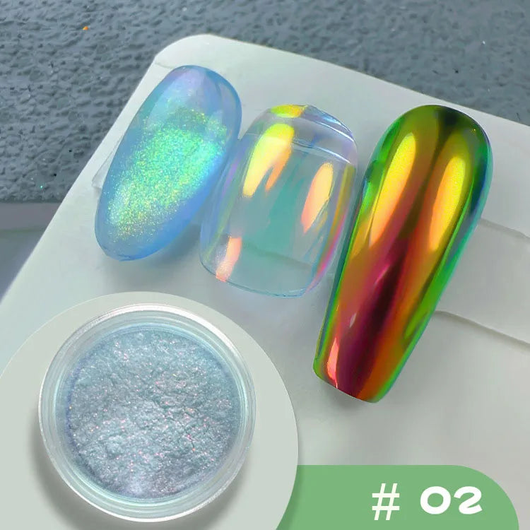 1Jar Metallic Mirror Chrome Nail Powder Holographic Laser Silvery Golden Nail Rubbing Glitter Pigment UV Gel Polish Mirror Powde
