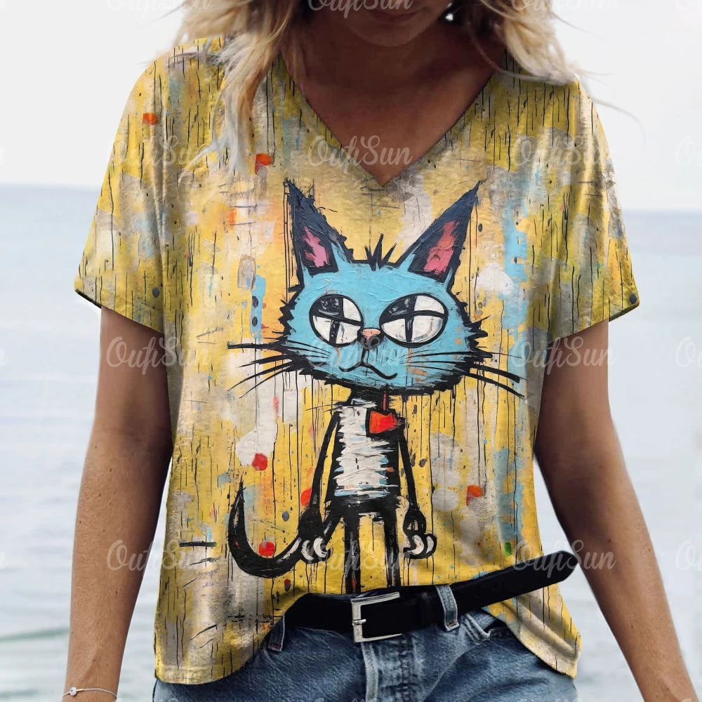 Summer Women's T Shirt Cat Print Casual Short Sleeve 3d T-Shirts