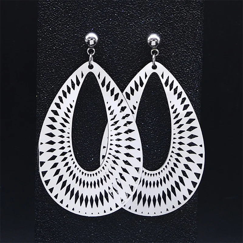 Fashion Bohemia Stainless Steel Big Long Flower Earring Women