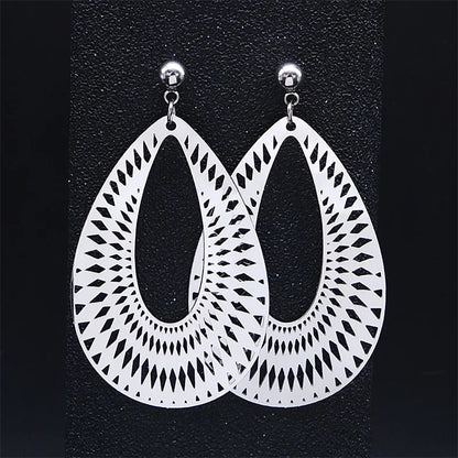 Fashion Bohemia Stainless Steel Big Long Flower Earring Women