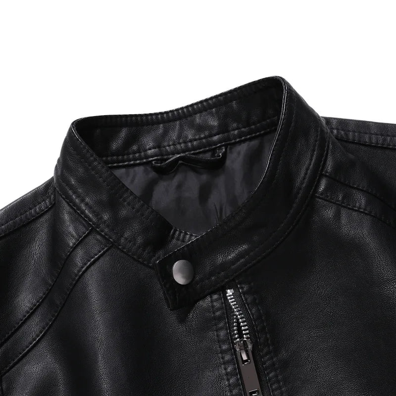 Men's standing collar leather jacket autumn