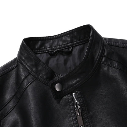 Men's standing collar leather jacket autumn