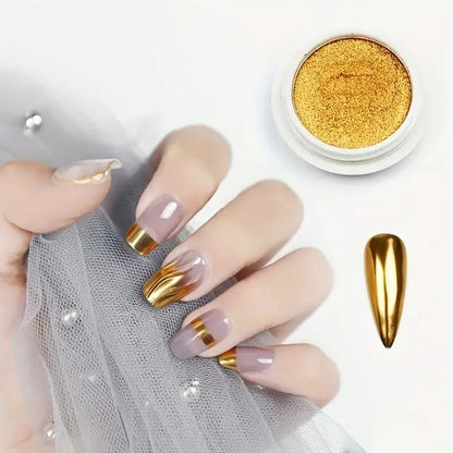 1Jar Metallic Mirror Chrome Nail Powder Holographic Laser Silvery Golden Nail Rubbing Glitter Pigment UV Gel Polish Mirror Powde