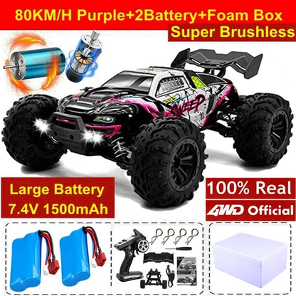 1:16 80km/h Brushless RC Drift Car With LED Lights 4WD Electric High Speed Racing Remote Control Monster Truck for Kids Adults