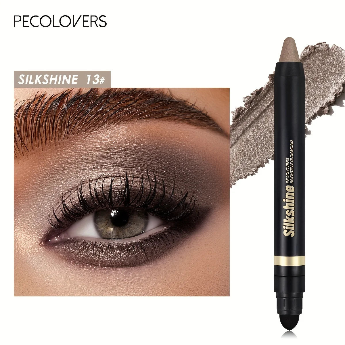 PECOLOVERS Champagne Brown Metallic Eyeshadow Stick - Waterproof, Long-Lasting Glitter Highlighter & Brightening Pencil Crayon