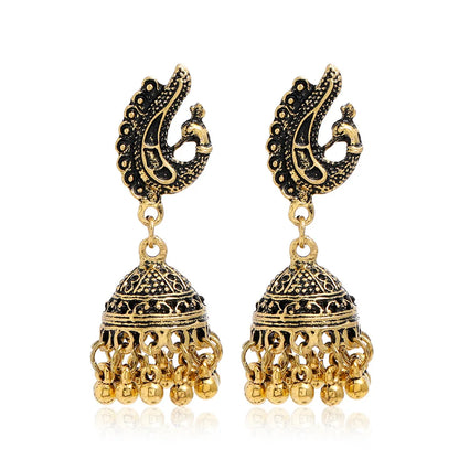 New Fashion Ethnic Style Alloy Retro Carved Beads Tassels Earrings Indian Jhumka