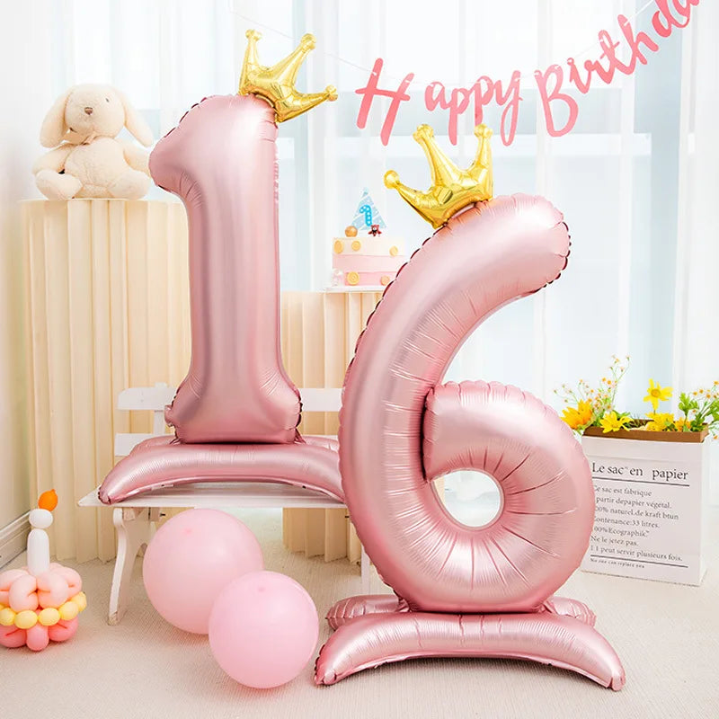 42inch Crown Decor Pink Aluminum Foil Digital Balloon Number Balloon For Birthday Party