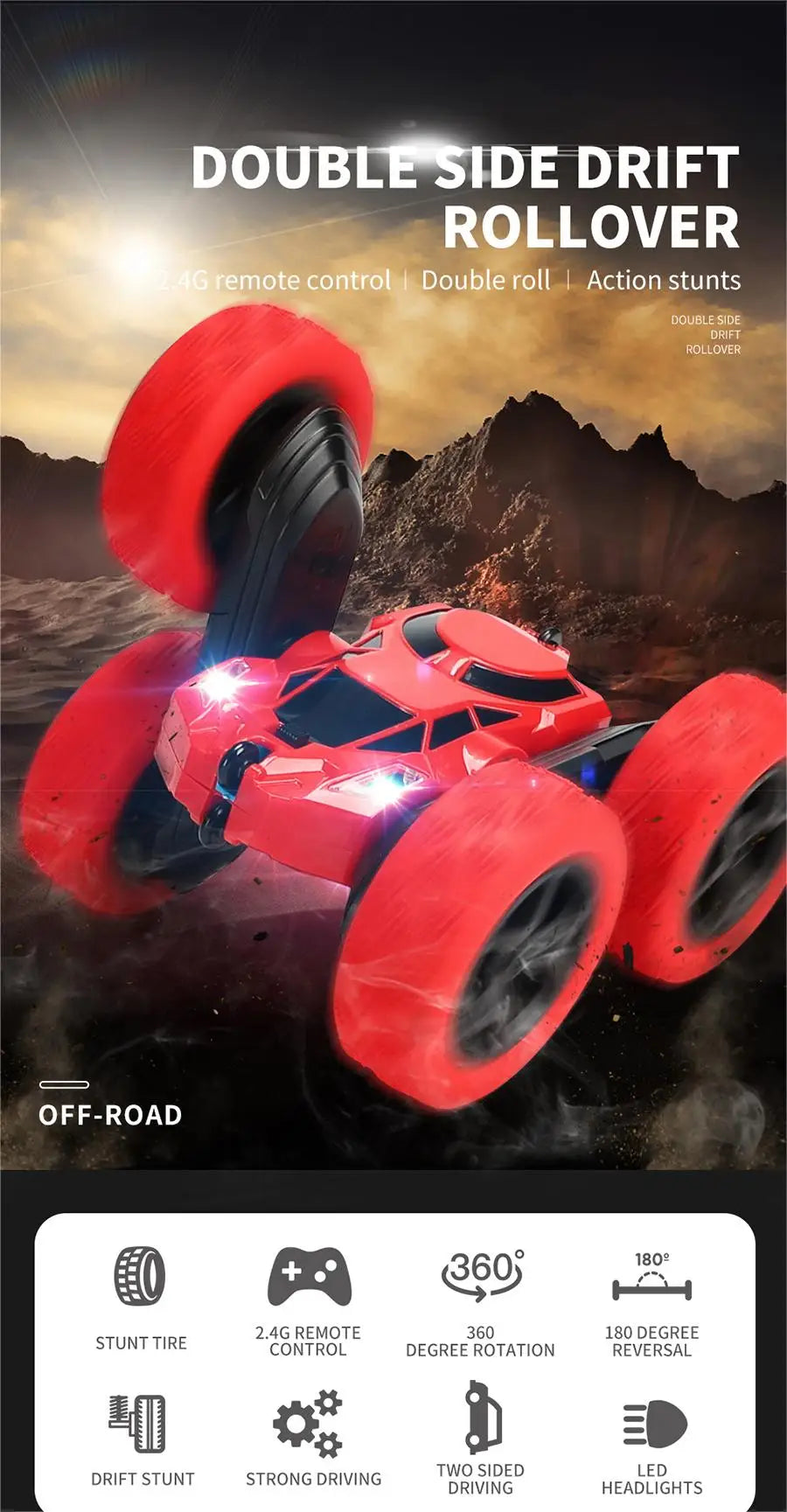 RC Stunt Car Children Double Sided Flip 2.4Ghz Remote Control Car 360 Degree Rotation Off Road Kids Rc Drift Car Toys Gifts Boys