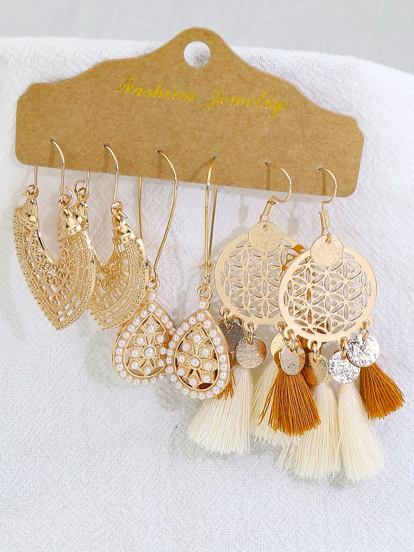 Trendy Versatile Golden Circle Fashionable White Tassel Shell Earrings&Earstuds Combination For Women