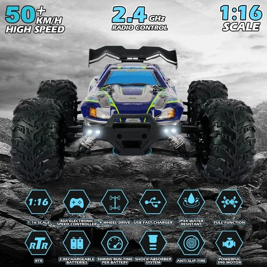 1:16 80km/h Brushless RC Drift Car With LED Lights 4WD Electric High Speed Racing Remote Control Monster Truck for Kids Adults