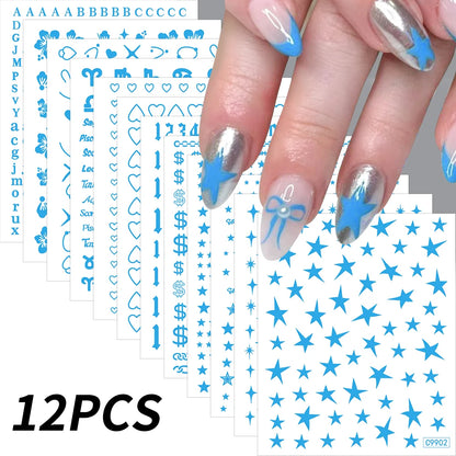 12sheet Cartoon Stitch Angel Nail Stickers Set Multiple Action Kawaii Stitch Nail Art Decals Adhesive Kids Manicure Decorations