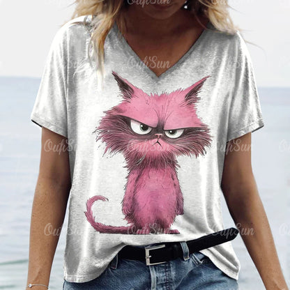 Summer Women's T Shirt Cat Print Casual Short Sleeve 3d T-Shirts