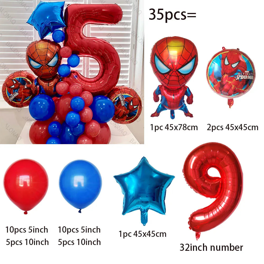 35pcs Spiderman Party Balloons Blue Red Latex Ballon Kids Boy Super Hero Theme