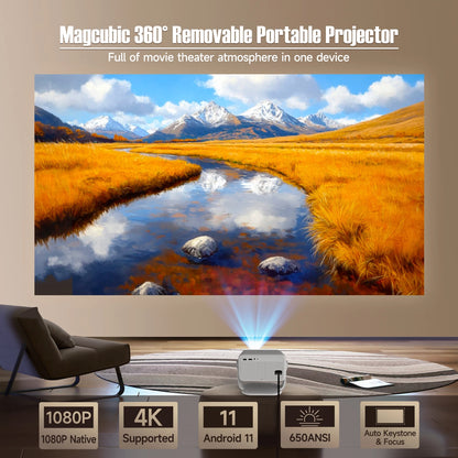 Magcubic Native 1080P 650ANSI 4K Android 11 L018 360° Projector With Auto Keystone Focus