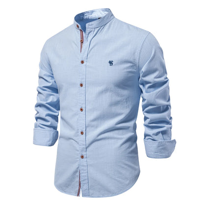 2025 -100% Cotton Social Shirt Men Solid Color Long Sleeve High Quality Brand Shirt