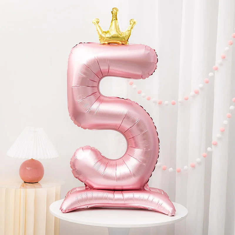 42inch Crown Decor Pink Aluminum Foil Digital Balloon Number Balloon For Birthday Party