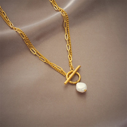 Stainless Steel OT Clasp Large Pearl Pendant Necklace For Women