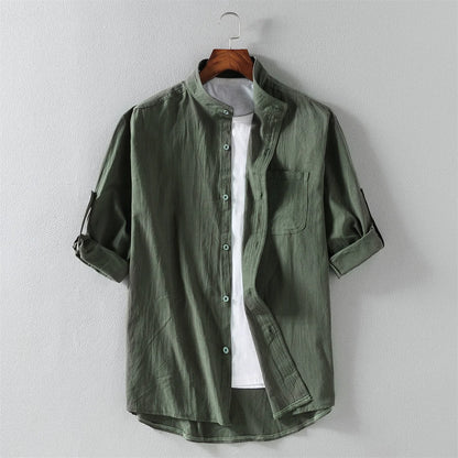 Spring and Summer Stand Collar Short-sleeved Shirt