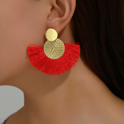 Fashion Bohemian Big Tassel Dangle White Fringe Female Earrings